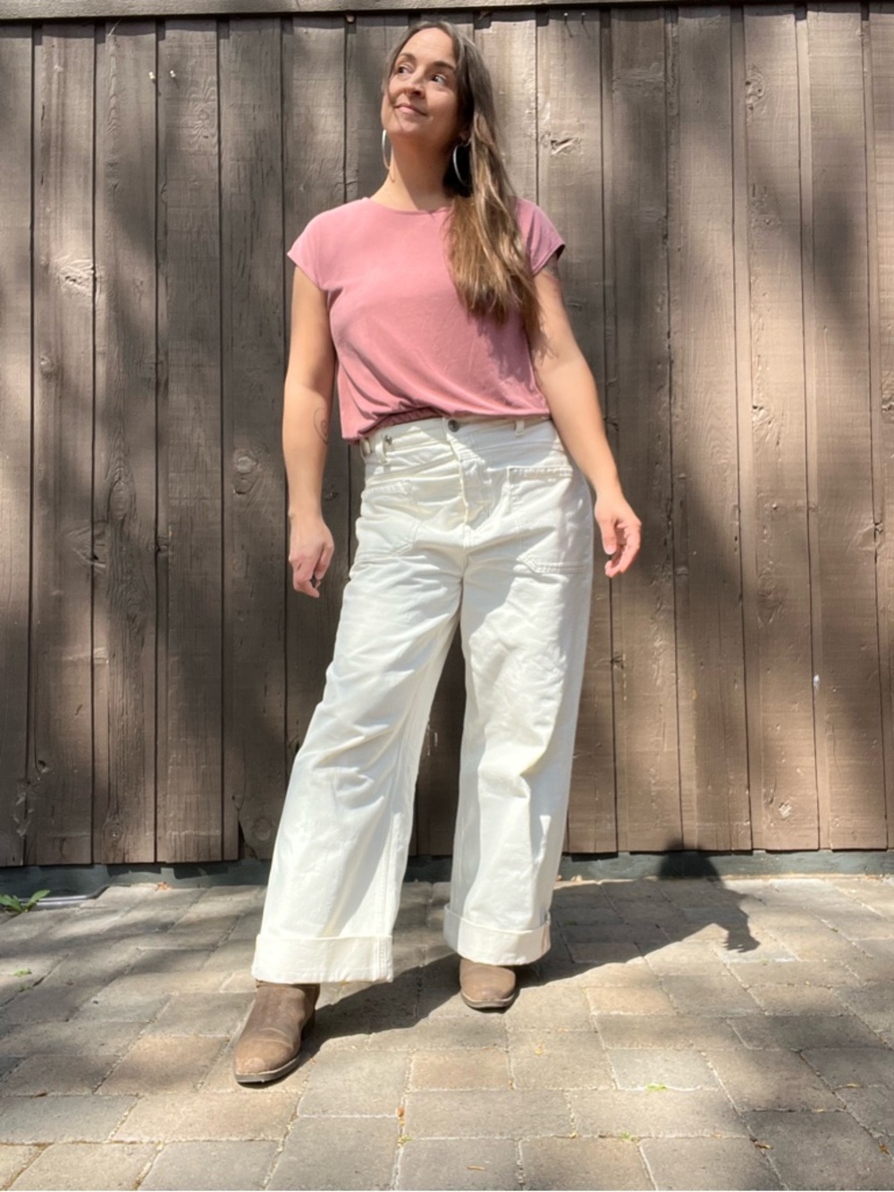 Green Envelope LA Dusty Rose Cropped Blouson Top Elastic Hem Minimalist Small